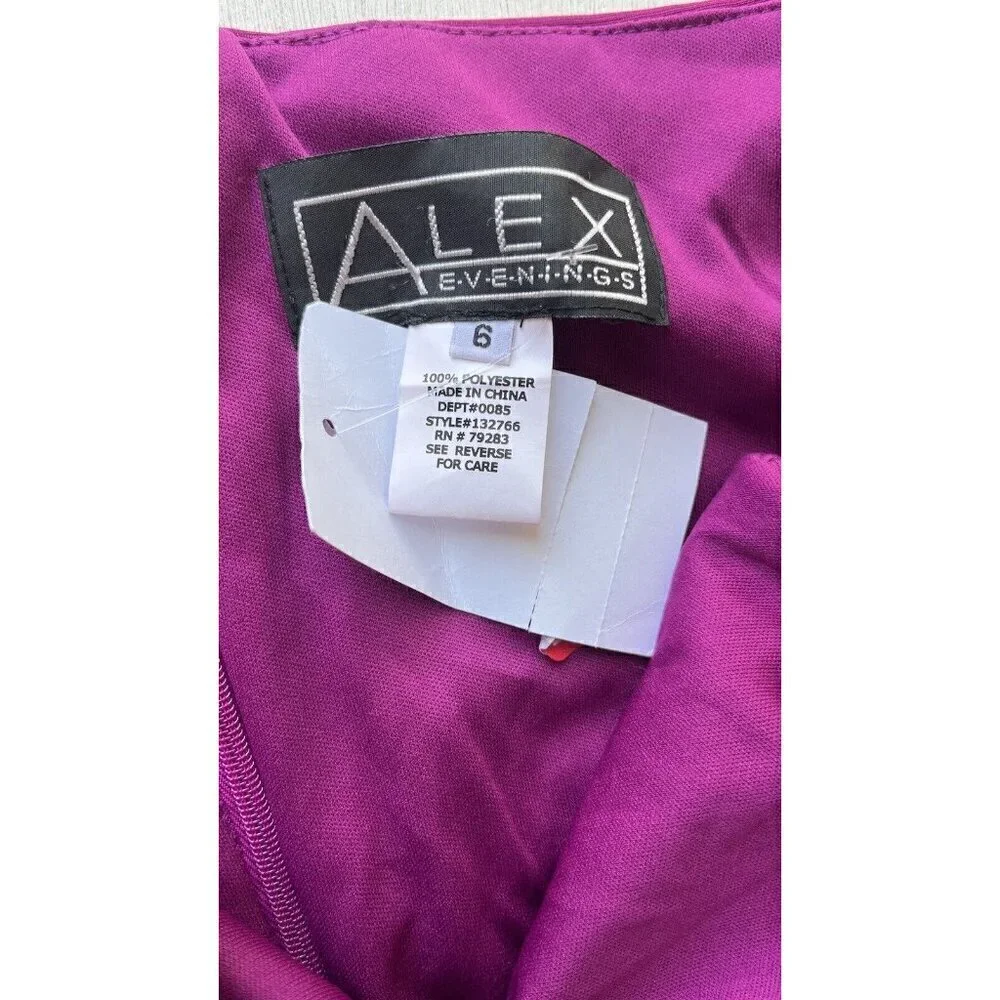 Women's Alex Evenings Shirred Mesh Gown Dress Size 6 Purple NWOT - Picture 13 of 14